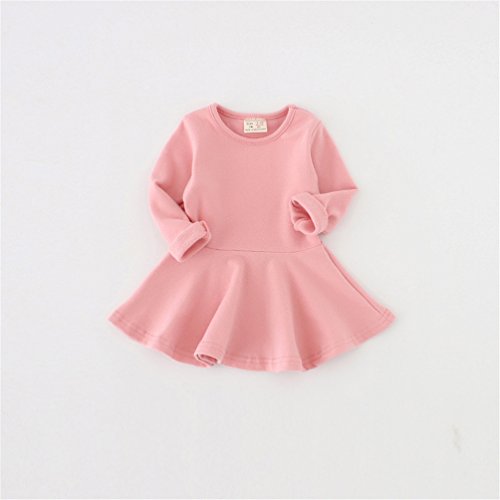 Csbks Toddler Baby Girls Long Sleeve Cotton Dress Solid Ruffle Tops 3T Pink #TOP1