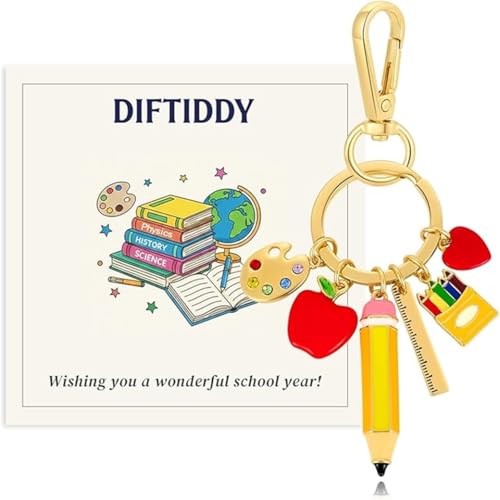 DIFTIDDY Teacher Keychain Back to School Gift for Women Apple Pencil Crayons Charm Key Ring Cute Handbag Bag Accessory Graduation Gifts