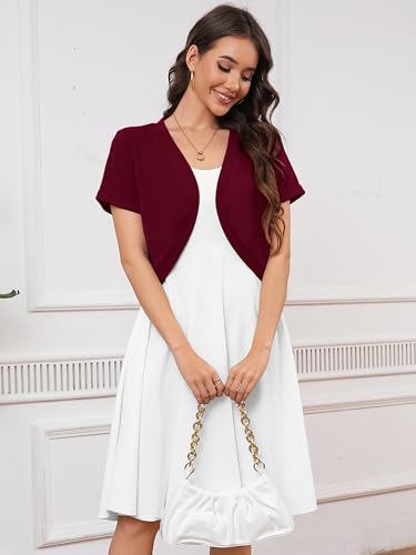 Image of Heymoments Women's Short Sleeve Bolero Shrugs Lightweight V-Neck Open Front Cropped Cardigan (S-2XL)