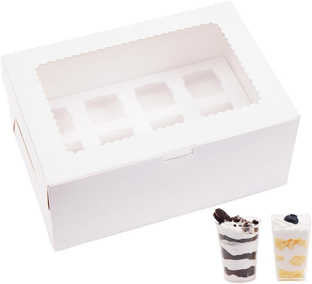JJO 12 Pack Dessert Shooter Boxes, Holds 12 Count 5 oz Dessert Shooters, Food-Grade Carrier Containers,Mini Dessert Shot Glasses Boxes