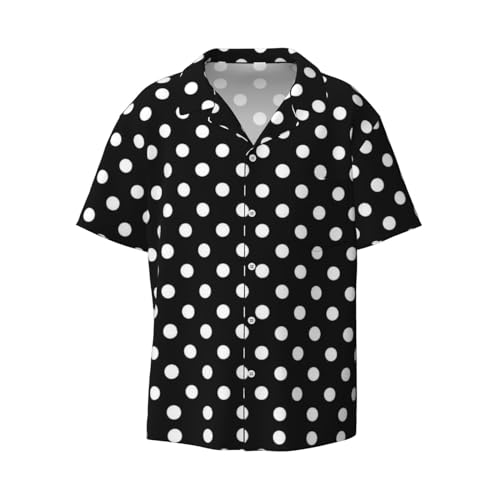 MLTRFGJ Chemise décontractée à manches courtes pour homme avec col cubain imprimé mauvais œil, douce et respirante, Pois noirs et blancs., L