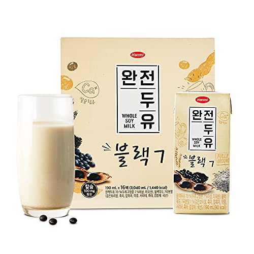 Hanmi Black 7 Vegan Soy Milk Fully Ground 6.4oz (Pack of 16),7 Black Foods Included, 100mg Calcium, Non-Dairy, Plant-Based, Shelf-Stable Individually Packed