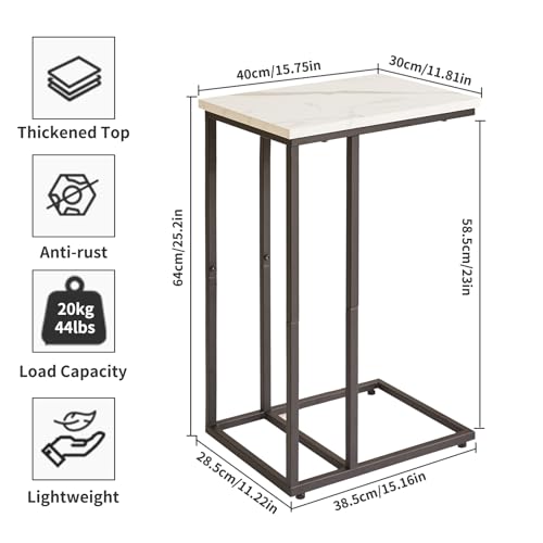 Miniatura 3 de Aibiju Mesa Auxiliar En Forma De C, Mesa Deslizante Y Sofá, Mesa Auxiliar Con Marco De Acero Para Sala De Estar, Dormitorio, Espacios Pequeños, Mármol Sintético Blanco Y Negro Yd-Tm051b
