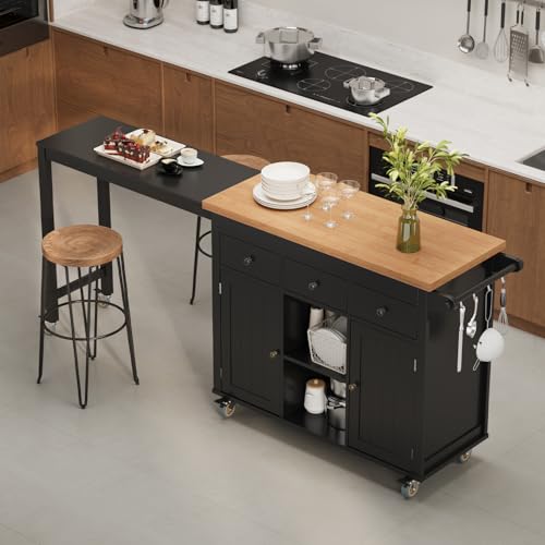 Ahomly Kitchen Island with Extendable Table for 2, 79.06" Extendable