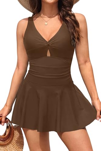 Image of Tempt Me One Piece Swimsuits with Skirt - Women Tummy Control Swimdress Twist Front 2025 Bathing Suits