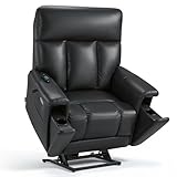 MCombo Heavy Duty Lift Chair for Elderly, Extra Wide Dual Motor Power Lift Recliner 500lbs with Hidden Cup Holders, USB Charging, Breathable Faux Leather R7777 (Black)