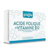 Acide Folique 400μg Avec B12, 160 Comprimés PiùLife 1 Par Jour, Folate Complément Vita...