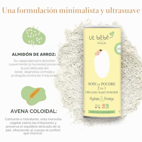 Miniatura 5 de Le Bébé Français - Cuidado En Polvo Orgánico 2 En 1 - Sin Talco - Change Pliegues Baño Lácteo, Natural Hidrata Y Protege - Alternativa Vegetal Sin Talco De Avena Coloidal Y Almidón De Arroz - Piel