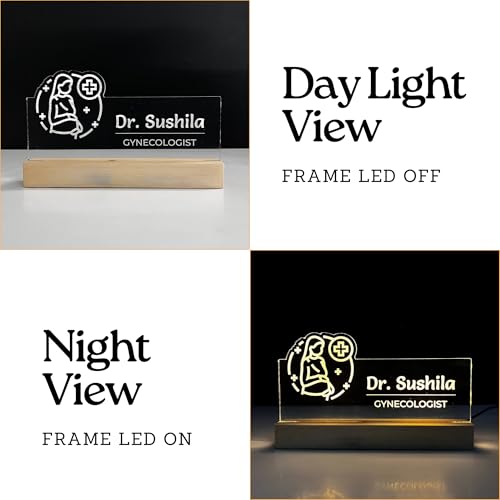Image of Customized LED Name Plate for Office Desk Table Lamp Name Sign Birthday Gift For Female Specialist Gynecologist Maternity Pregnancy Doctor Size (10 x 6 inch) (For Gynecologist)