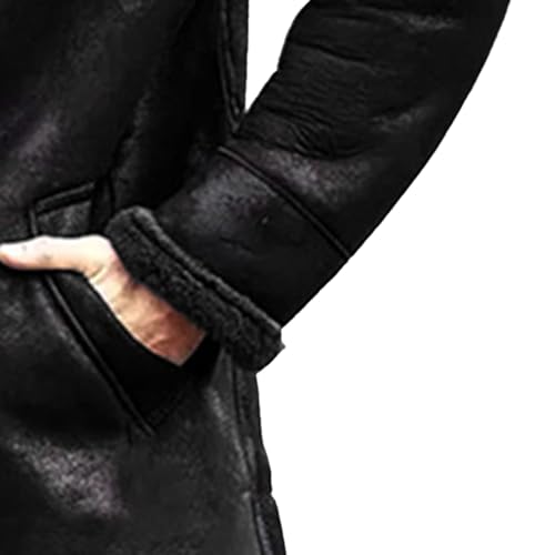 Men Faux Leather Velvet Jacket Thick Faux Fur Lapel Collar Botton Down Long Trench Coats Windbreaker Windproof3