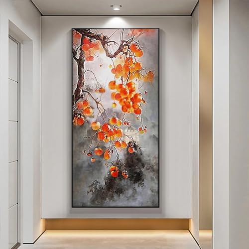 Peinture paysage aquarelle chinoise kaki pour habiller un grand mur vide