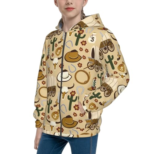 Wild West Cowboy Kid Hoodies Boys Zip Up Sweatshirts Girls Pullover with Pocket