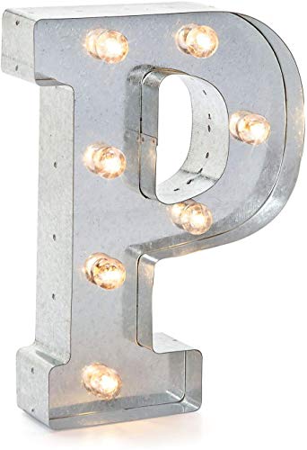 Darice Silver Metal Marquee Letter – P - 9.87” Tall, Galvanized Silver Finish