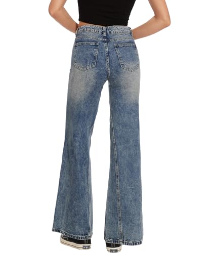 Beautiful Nomad Women's Petite Ripped Jeans Casual Wide Leg Baggy Distressed Denim Pants3