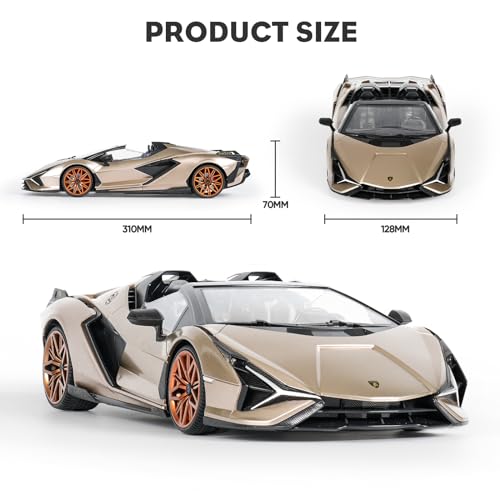 MIEBELY Lamborghini Remote Control Car, 1:16 Scale Lambo Toy Car 7.4V 500mAh Officially Licensed 12Km/h Rc Cars with Led Light 2.4Ghz Model Car for Adults Boys Girls Birthday Ideas Gift (Champagne)