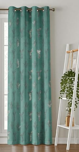 Image of Premium Velvet Window Curtain 5 Feet Long for Living Room - 1 Piece Single Panel Blackout Parda for Home Decor, Bedroom & Office | (Leaf Pattern, 48 x 60 Inch) - Ice Colour