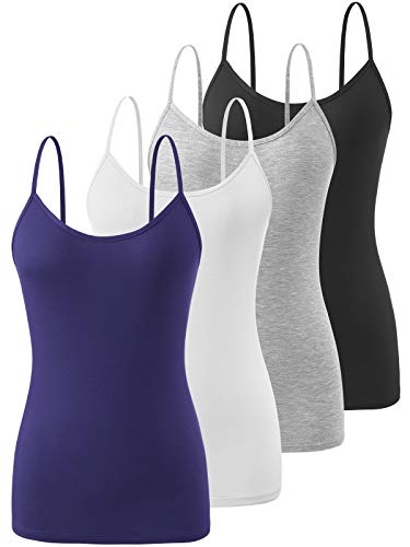 Image of Air Curvey 4 Pack Camisole Tops for Women Basic Undershirt Tanks Adjustable Spaghetti Straps Camis Seamless Soft Layering Top