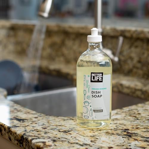 Image of Better Life Dish Soap - Liquid Dishwashing Soap with Vitamin E and Aloe for Home & Kitchen Sink - No Gloves Required Kitchen Soap for Sensitive Skin - 22oz (Pack of 2) Unscented