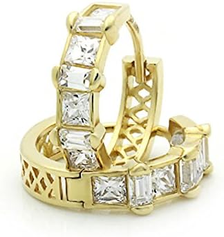 Little Treasures 14 ct Gold Huggie Hoop Earrings 3mm, 11mm Diameter Yellow Gold CZ Baguette Hoop For Kids & Teens