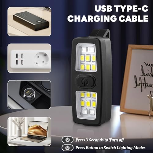 flintronic LED Clip Lampe, Klein Clip-on-Taschenlampe, USB Wiederaufladbar, 600 Lumen, 7 Beleuchtungsmodi, Nacht Clip Lauflicht für Laufen Joggen Camping Wandern Klettern(Schwarz)
