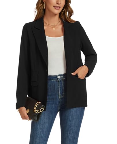 MINTLIMIT Women's Black Blazer Long Sleeve Lapel Button Open Front Blazer Suit Work Office Casual Outfits Jacket with Pockets3