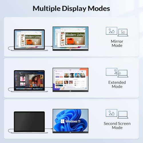 Image of LR Portable Monitor, 16 inch 1200P FHD IPS Display 16:10, 1500:1 Contrast, USB-C&Mini HDMI Travel Monitor with Built-in Stand, Second Screen for Laptop /PC /Mac /Phone /Switch /Xbox /PS4 /5, Vesa Mountable