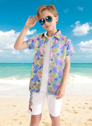 Image of XiaoMoSha Hawaiian Shirts for Boys Button Down Shirt Short Sleeve Shirts Girls Hawaiian Shirt Summer Beach Tops for Kids
