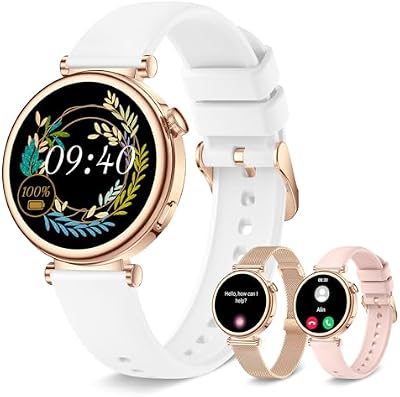 Reloj Inteligente Mujer Pequeño, Smartwatch Mujer Redondo 1.27" 41mm con Llamadas, 3 Correas, Pulsera Actividad con 100+ Modos Deportivos Pulsómetro Sueño Cuenta Pasos para Android & iPhone, Rosa Oro