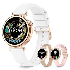 Reloj Inteligente Mujer Pequeño, Smartwatch Mujer Redondo 1.27″ 41mm con Llamadas, 3 Correas, Pulsera Actividad con 100+ Modos Deportivos Pulsómetro Sueño Cuenta Pasos para Android & iPhone, Rosa Oro