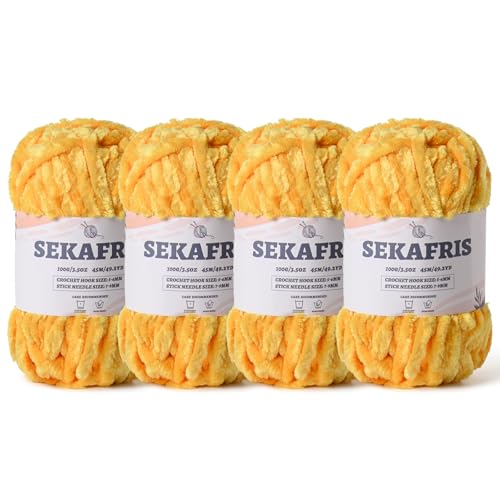 Image of Chenille Velvet Soft Yarn Golden Yellow 4 Pack