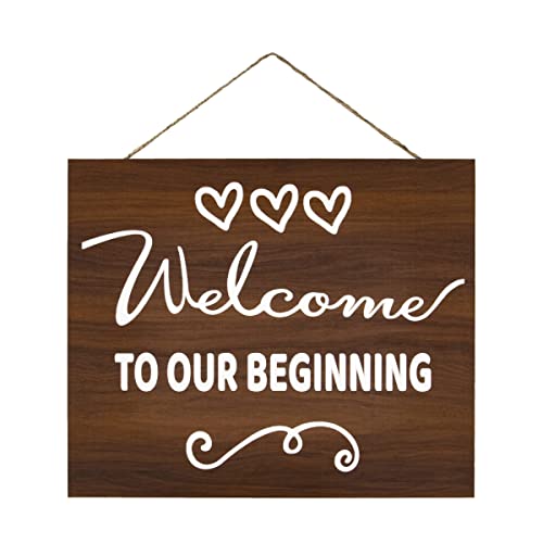 Jennygems Wedding Decor, Housewarming Gift, Engagement Party Decor, New Apartment Gifts, Wedding Signs For Ceremony And Reception, 12X10 Inches, Welcome To Our Beginning, American Made (Brown) #TOP6