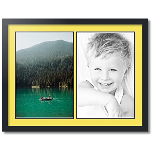 ArtToFrames Collage Photo Frame Double Mat with 2 - 12x18 Openings and Satin Black Frame