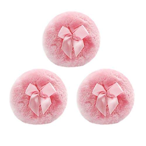 FRCOLOR 3 Pcs Puff for Body Soft Plush Fluffy Foundation Makeup Velour Puffs Fluffy Puff for Talcum with Cute Bowknot (Pink)