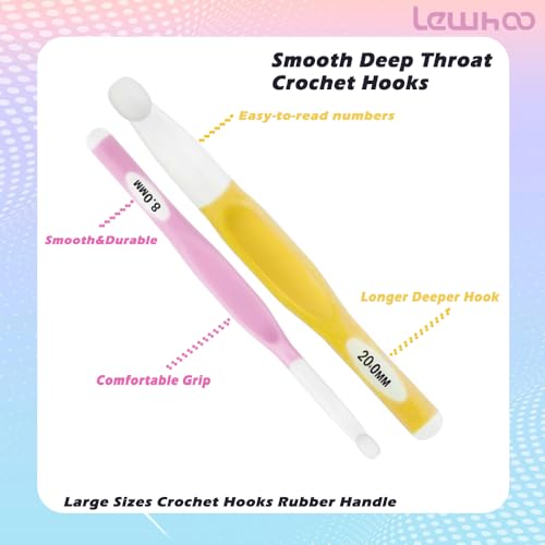Lewhoo Large Sizes Crochet Hook Ergonomic Crochet Hooks Set,Big Crochet Hooks 8mm 10m 12mm 15mm 20mm