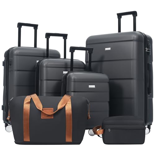 Image of 6 Pcs ABS Hardshell Luggage Sets Spinner Wheel Suitcase Lock Suitcases Charcoal