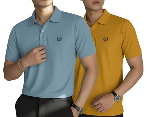 Image of MACK JONNEY Men's Solid Polo T-Shirt | Premium Cotton Blend | Regular Fit | Short Sleeve | Collared Casual Wear|Pack of 2 -MJ-157