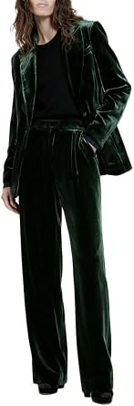 Velvet Suit for Women 2 Pieces Double Breasted Office Lady Outfits Peak Lapel Blazer and Pants
