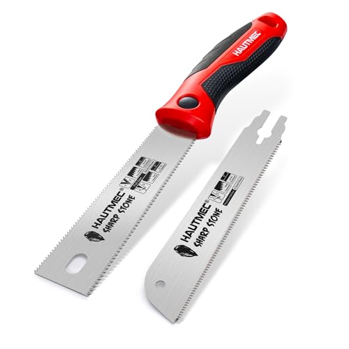HAUTMEC Japanese Pull Saw with 2 Interchangeable SK4 Blades 10/17/22 TPI Woodworking Hand Saw Ultra-Thin 0.4mm Flush Cut Saw with Quick Change System & Ergonomic Soft Grip - HTHDH25059