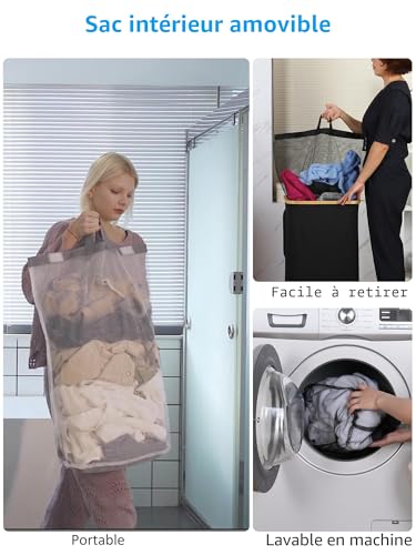 Panier à linge avec sac amovible, grand coffre à linge sur roues 100L efluky