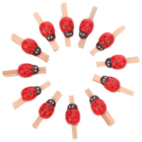 BESTonZON Lot de 100 petites pinces à linge en bois - Mini pinces à linge - Mini pinces à linge - Pinces à linge en bois - Coccinelle - Planche en bois