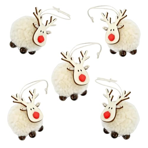 BoBoU Weihnachtsschmuck Weiß Rentier 5er-Set aus Holz und Filz...