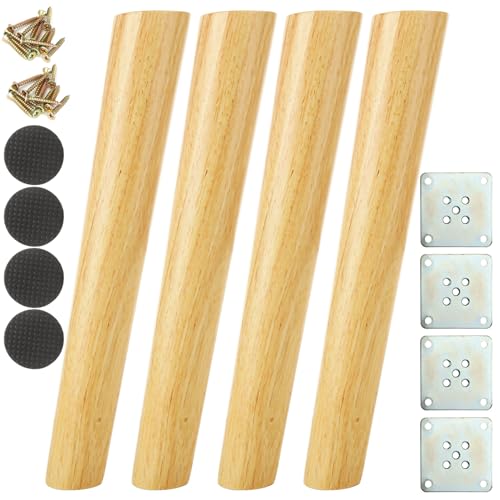 CYEER Patas de Madera Inclinadas 30CM - 4 Piezas de Roble para Muebles, Sofás, Mesas de Comedor y Armarios de TV - Redondas