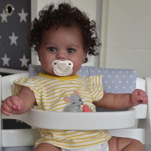 Pinky Reborn 20 Inch Reborn Baby Dolls with Cloth Body Black African American Realistic Silicone Viny Newborn Baby Dolls Best Birthday Gift Set for Ages 3+