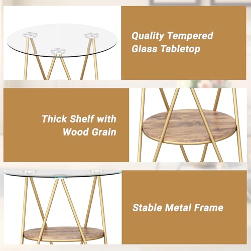 ASYA-Glass-Side-Table-for-Living-Room-2-Tier-Gold-End-Table-with-Tempered-Glass-Metal-Frame-Roud-Nightstand-for-Bedroom-Wood-Grain