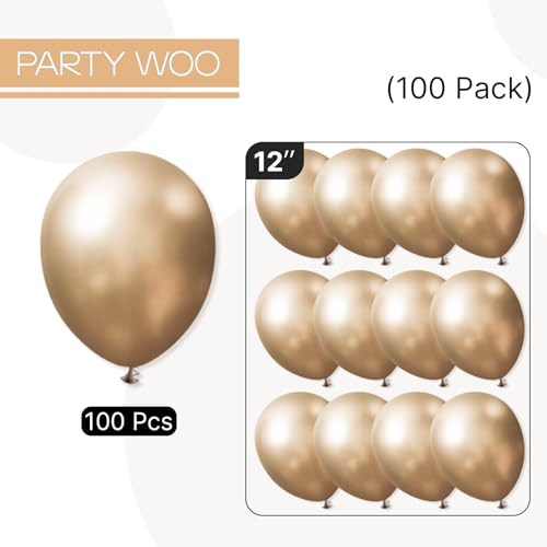 Image of PartyWoo Metallic Gold Balloons 100pcs 12 Inch Chrome Gold Latex Helium Balloons for Wedding Christmas Birthday Graduation Baby Shower Retirement Bachelorette Tea Party Decorations Gold-G127