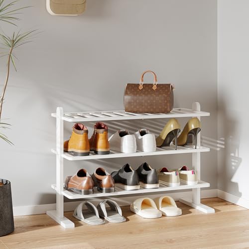 Varhomax White Shoe Rack, Bamboo Shoe Rack Organizer for Closet and...