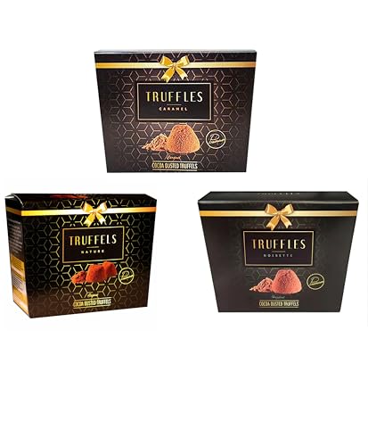 Truffles – Nobles bombones de trufa con polvo de cacao | 3 x 150 g | Nature, avellana y caramelo