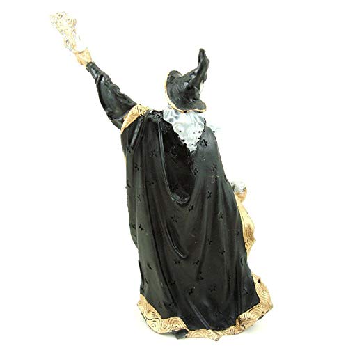 Estátua de Mago Merlin Preto com Cajado 20cm