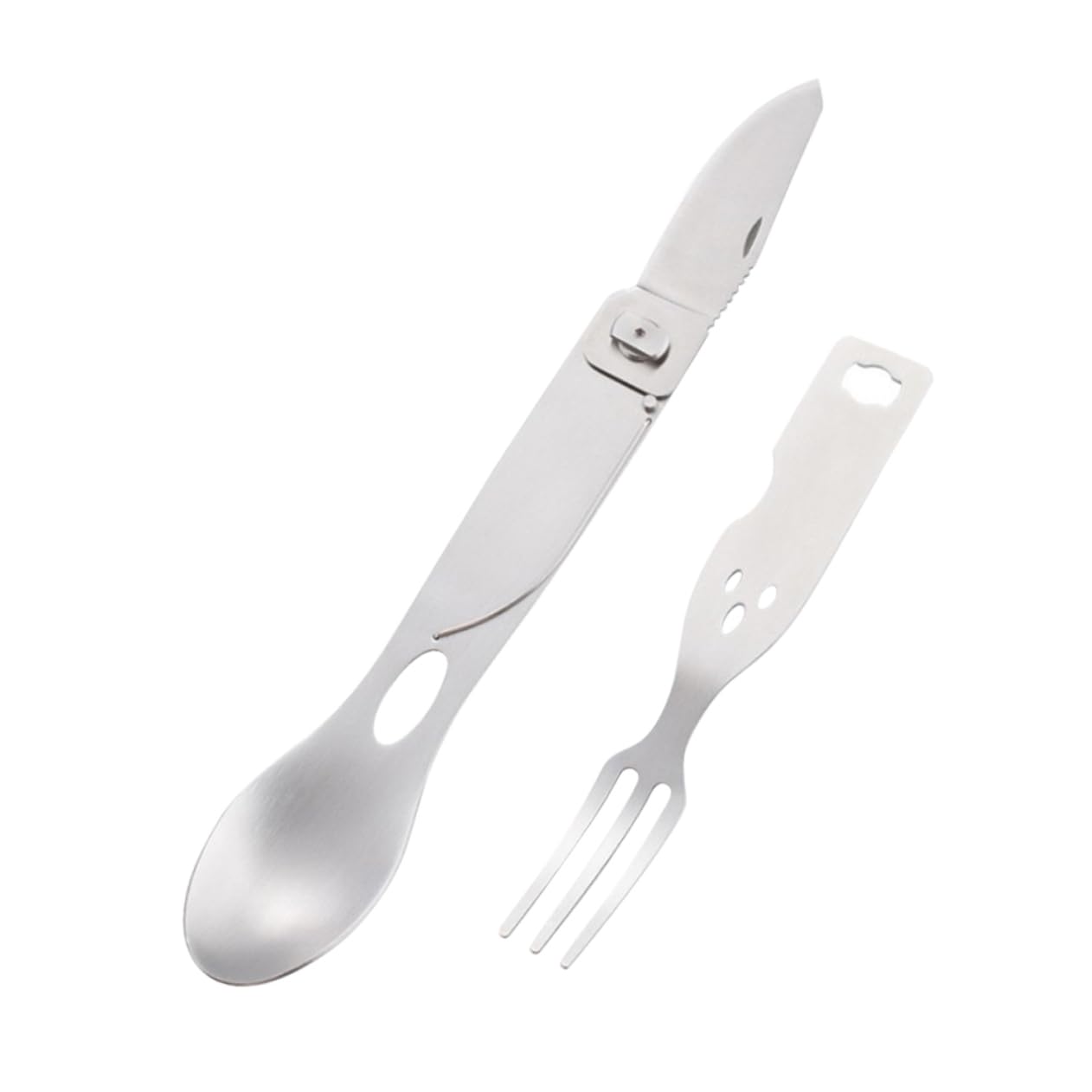 INOOMP 3 Pezzi 3 1 Forchetta Cucchiaio in Metallo Utensile Da Campeggio All'aperto Forchetta Cucchiaio Da Picnic Portatile Abito Viaggiare Coltello e io