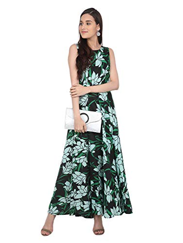 Image of RUDRAKRITI Women Crepe fit and flary Maxi Dress